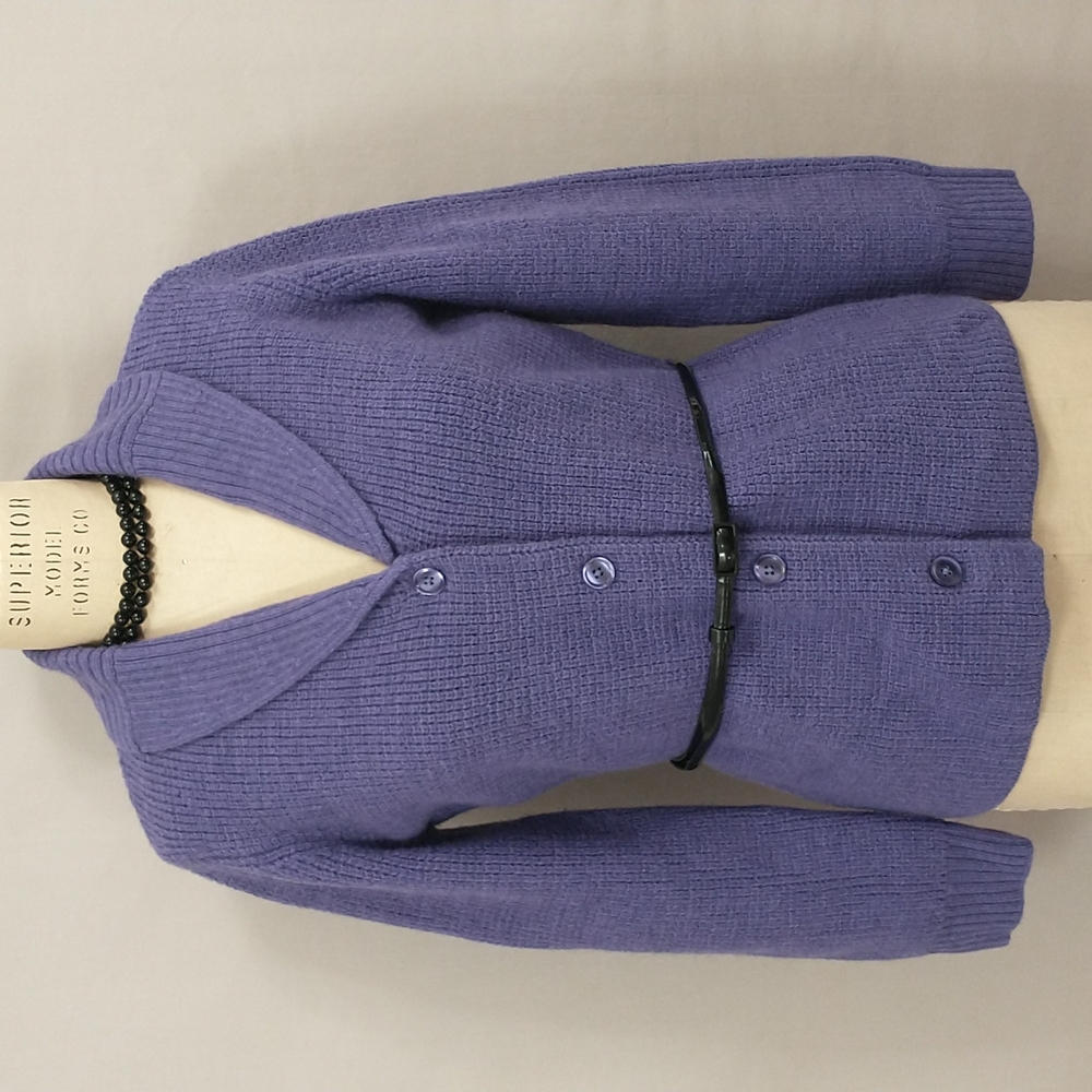Periwinkle Purple Cardigan Merino Wool Belted Quality & Excellent Condition NWOT